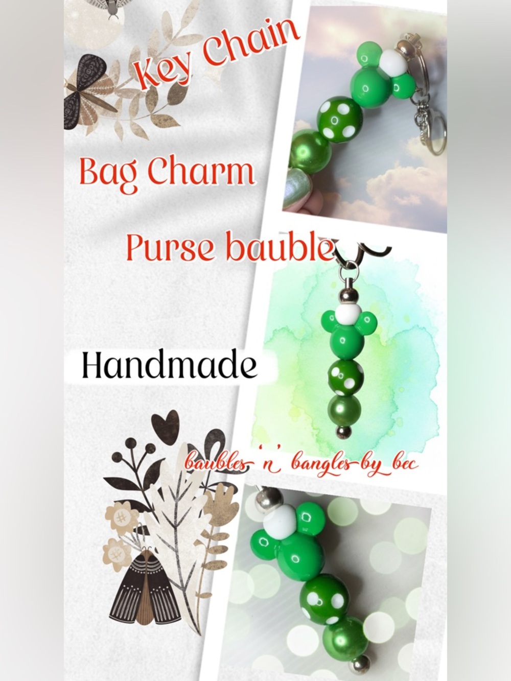 Handmade Green Bag Charm Key Chain -